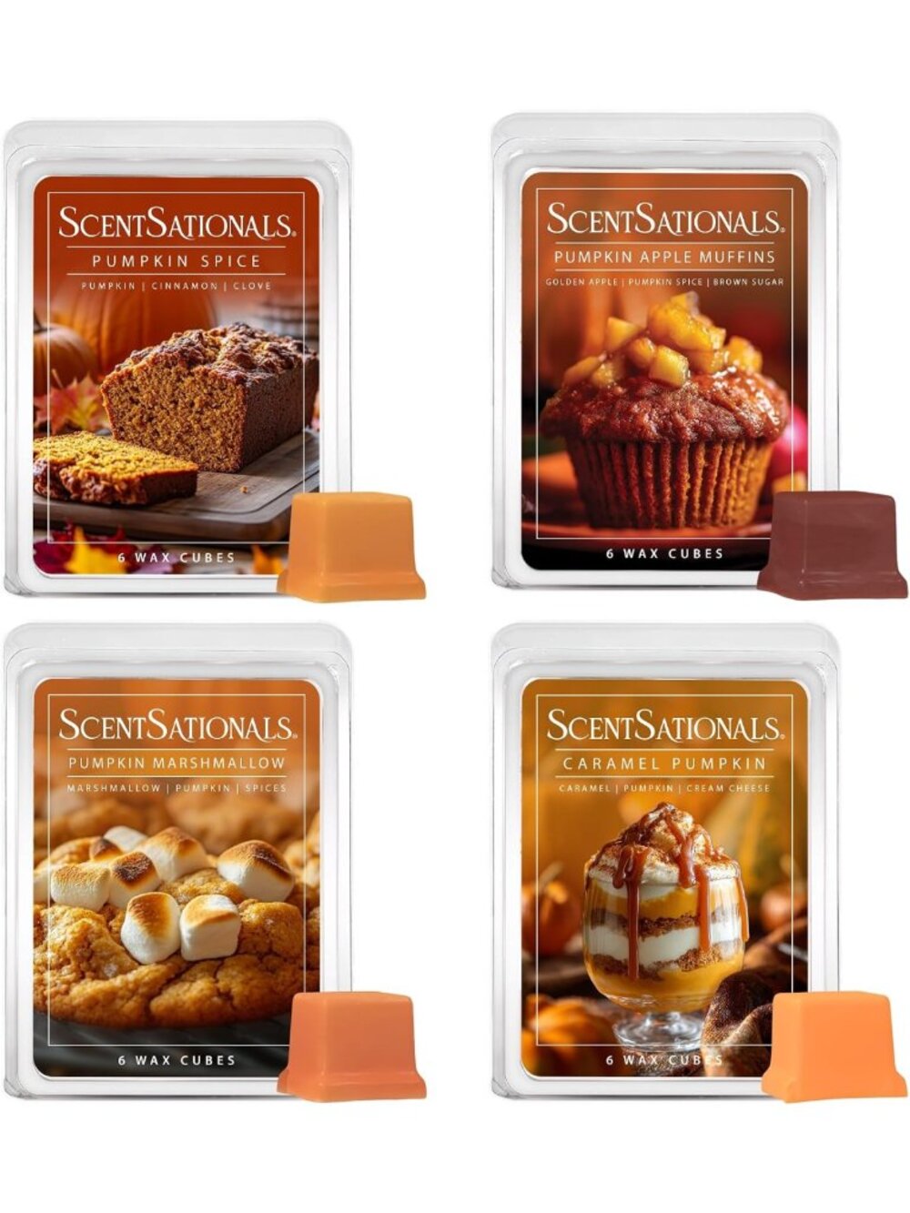 Fall Wax Melts 4pk - Pumpkin Spice, Marshmallow, Caramel, Long Lasting Scent